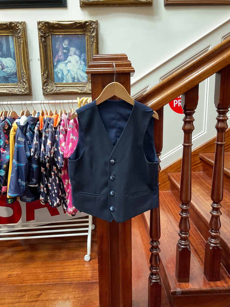 Zazzi reversible plain navy and chequered waistcoat for boys