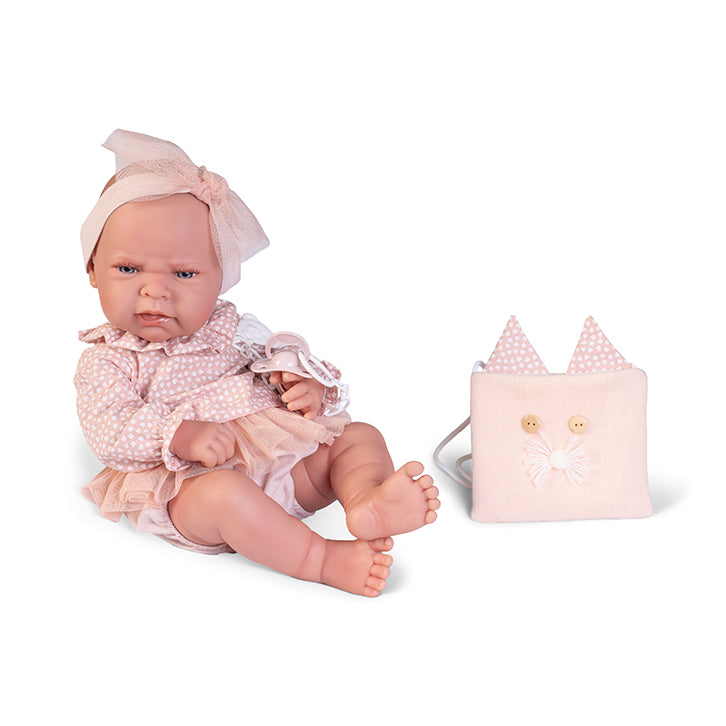 Antonio Juan doll 42 cm - Newborn Lea with kitten bag 50403