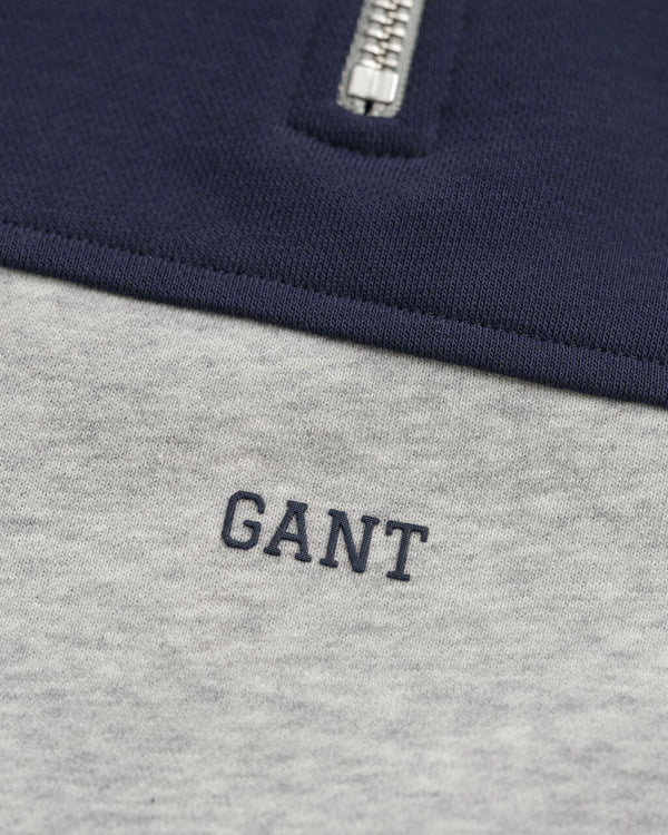 Gant teens and kids  blocked grey and navy half zip sweatshirt