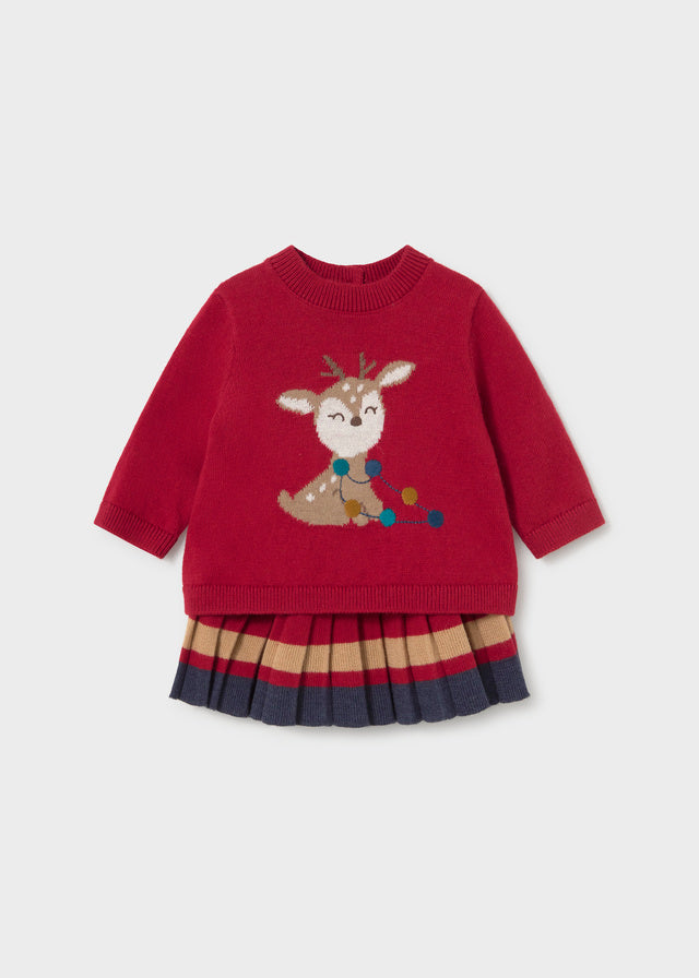 Mayoral girls red knit sweater and skirt set 2829