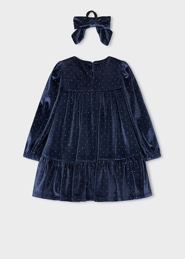 Mayoral girls navy velvet dress with hair tie 4930