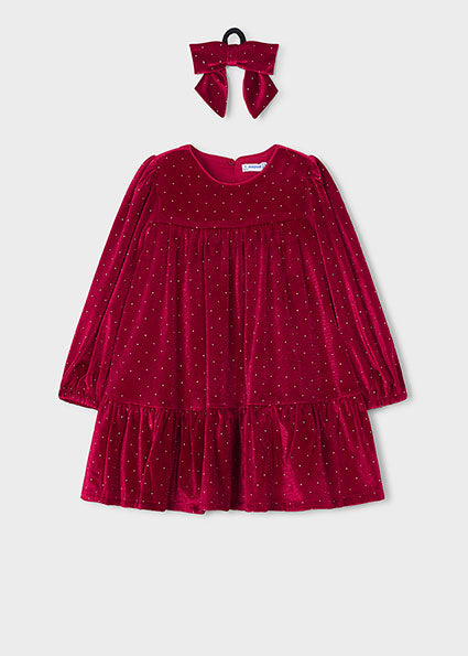 Mayoral girls red velvet dress with hair tie 4930