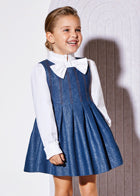 Abel & Lula shimmer denim pinafore set 5545