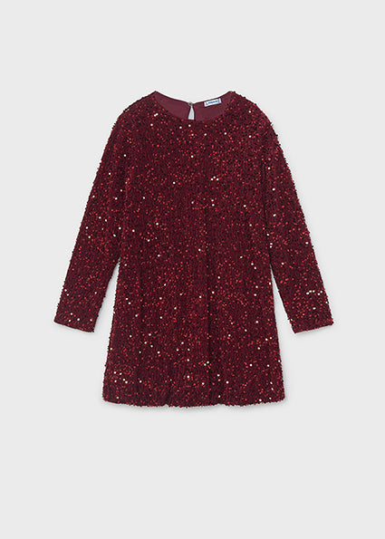 Mayoral Maroon Velvet Sequin Dress 7903