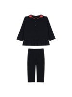 Patachou girls navy blue set with tartan collar and bow