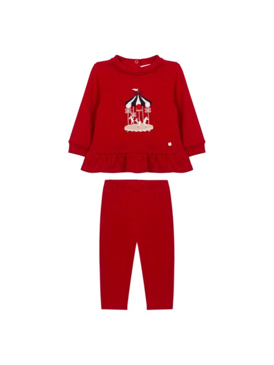 Patachou Girls Red set with embroidered carousel