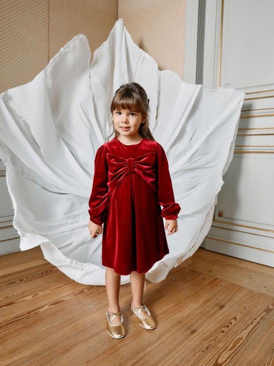 Patachou girls Burgundy velvet dress with bow