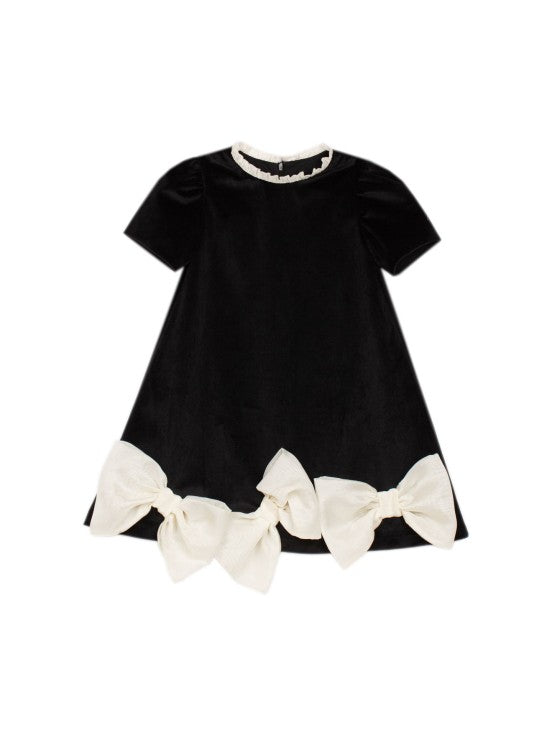Patachou Black velvet dress with bows