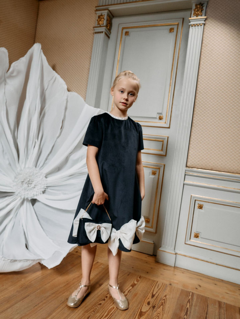 Patachou Black velvet dress with bows