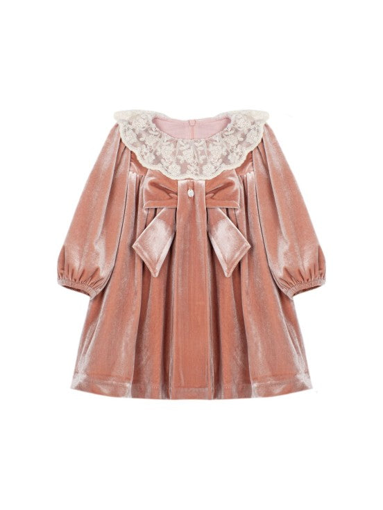 Patachou pink velvet dress with bow