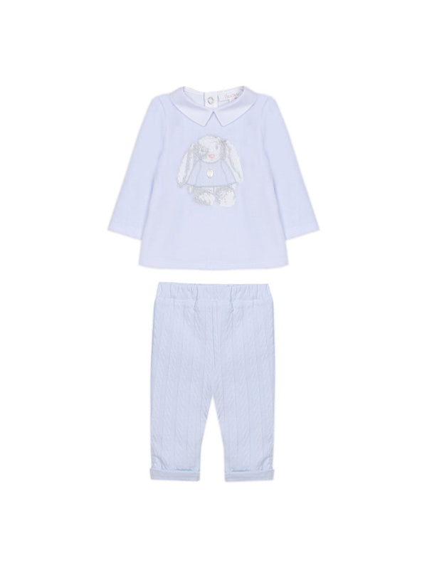 Patachou baby boy light blue set with front bunny design