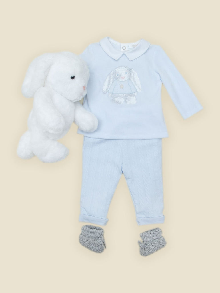 Patachou baby boy light blue set with front bunny design