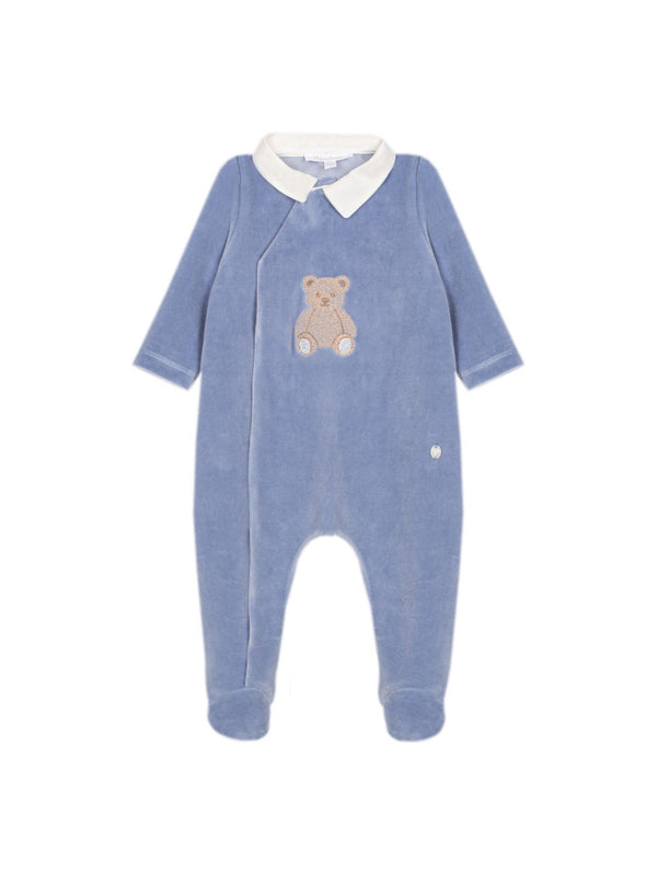 Patachou baby boy indigo blue babygrow with teddy motif