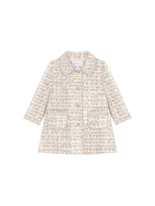 Elegant golden coat with pearl buttons