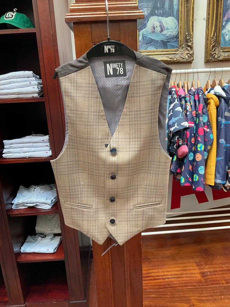 Ninety78 boys beige cheque waistcoat