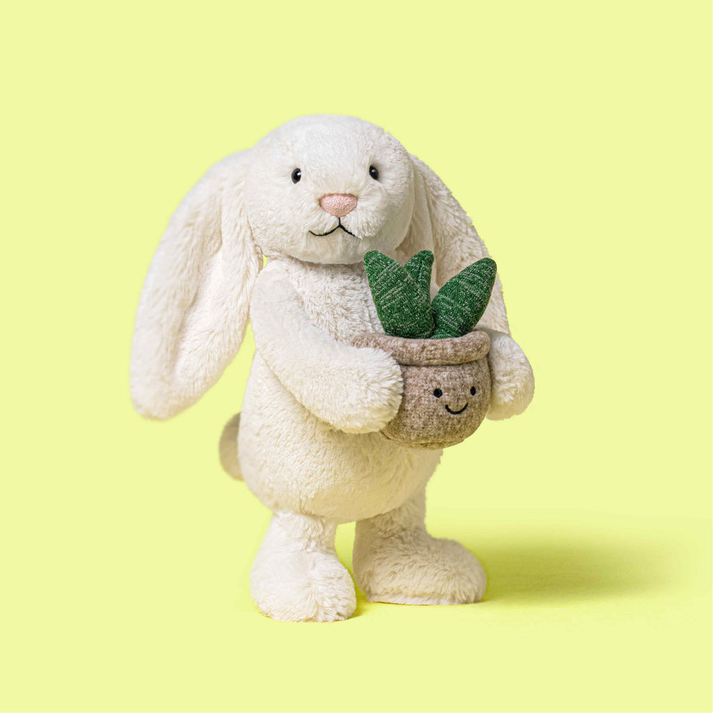 Jellycat cream bunny with plant
