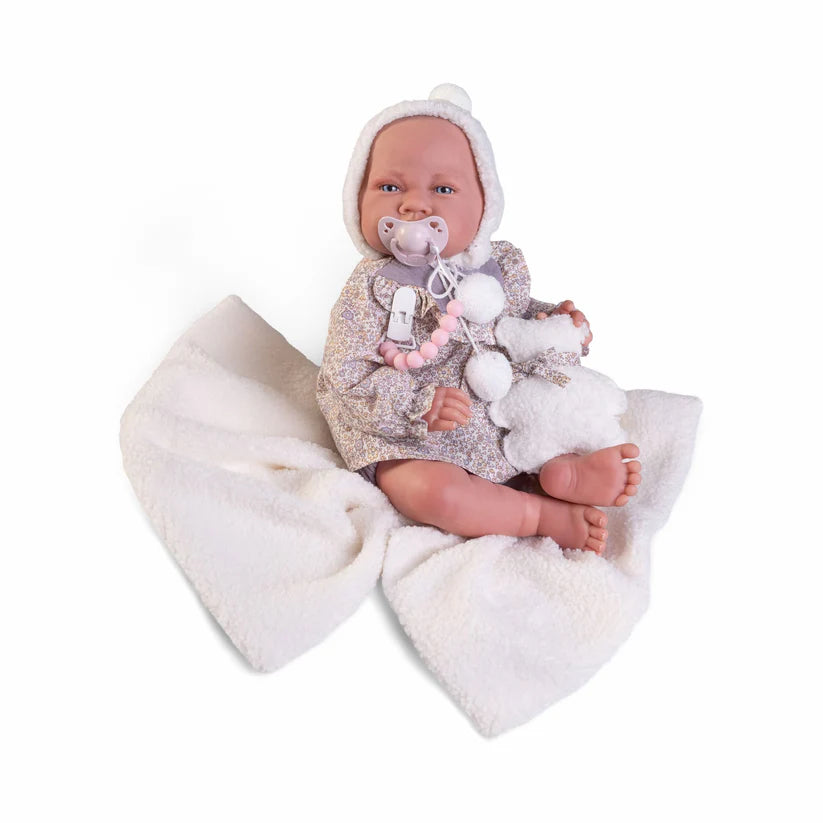 Antonio Juan doll 42 cm - Sweet Reborn Nacida with sheepskin blanket