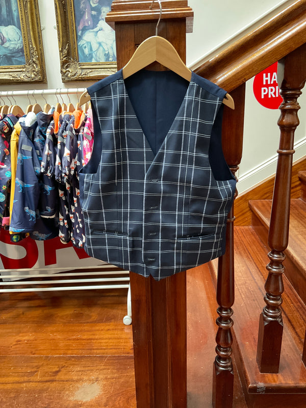 Zazzi reversible plain navy and chequered waistcoat for boys