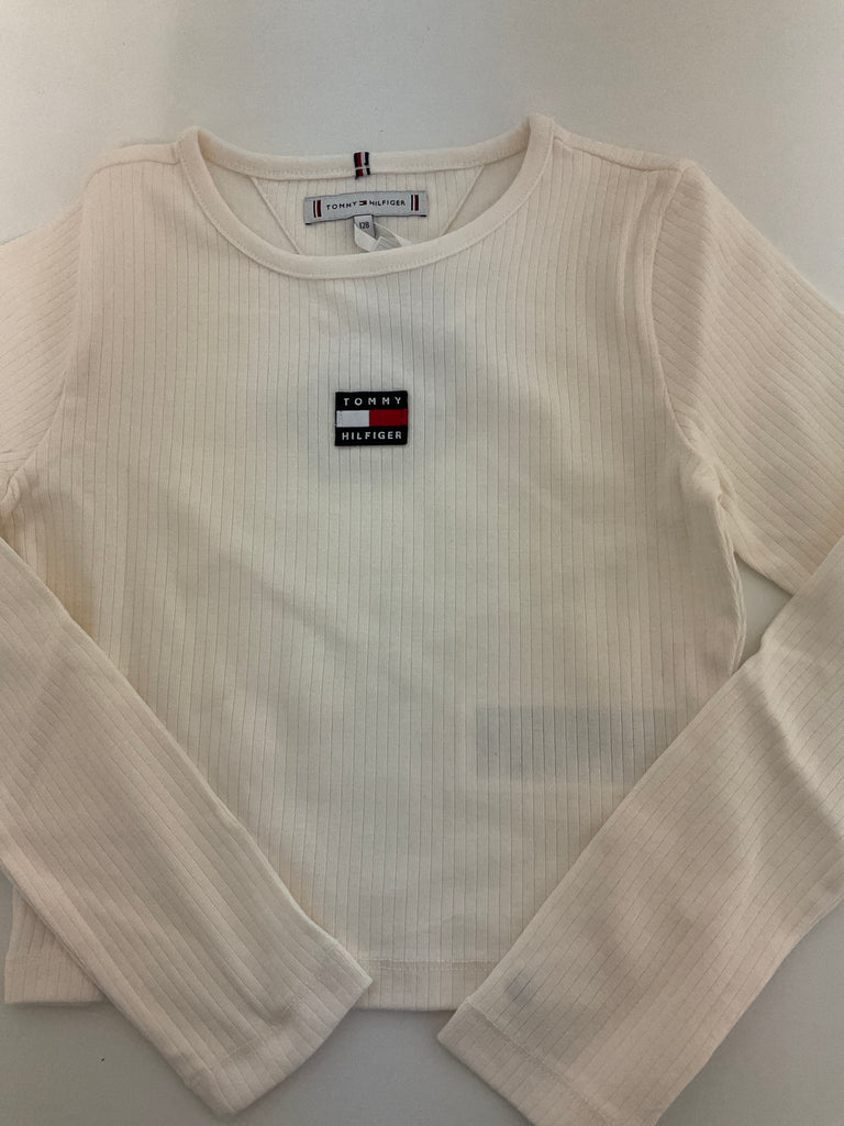 Tommy Hilfiger Girls cream heritage flag rib knit top