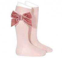 Condor knee sock with velvet bow rose pink