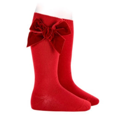 Condor knee sock with velvet bow red