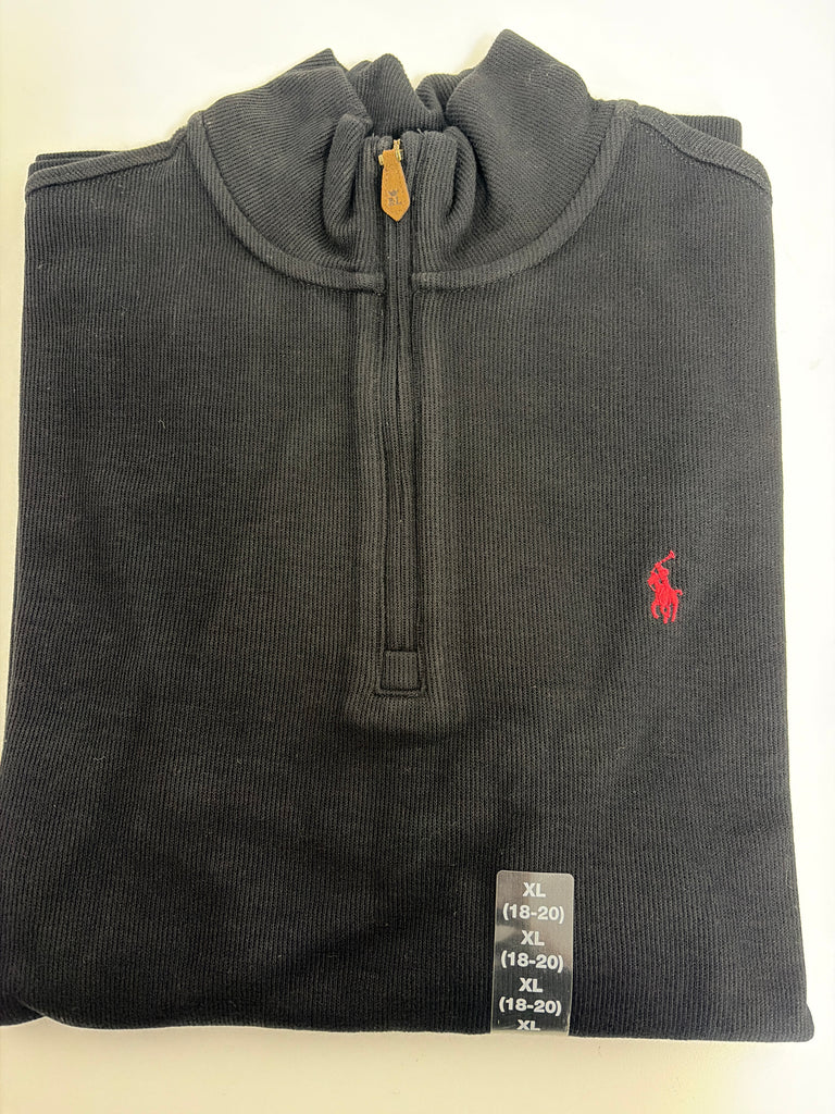 Ralph Lauren Black knit half zip pullover 8-20years