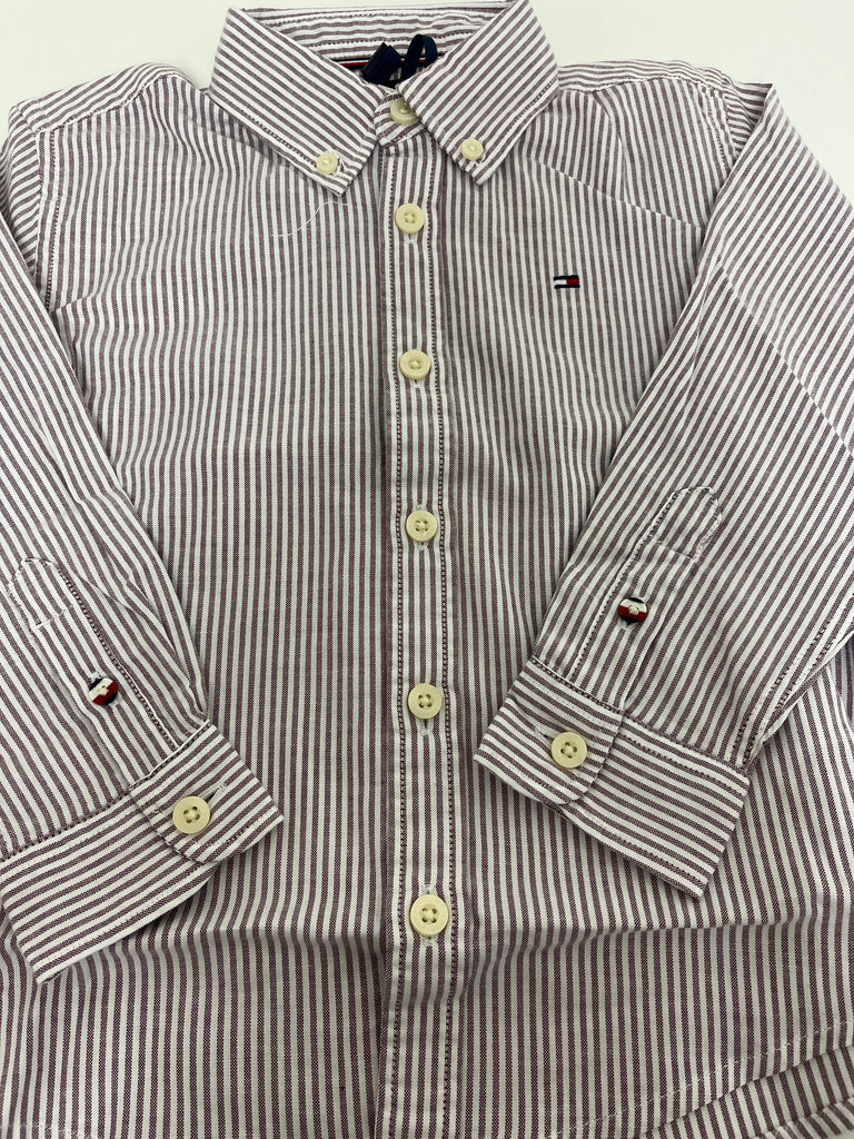 Tommy Hilfiger Boys Flex Ithaca shirt in rich cherry stripe
