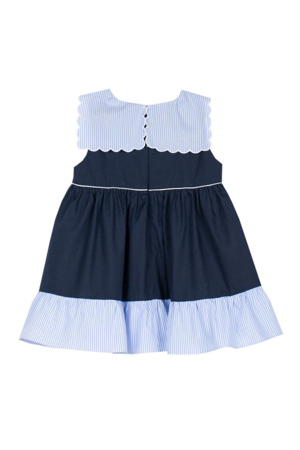Patachou girls navy and pale blue striped dress