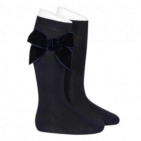 Condor knee sock with velvet bow navy