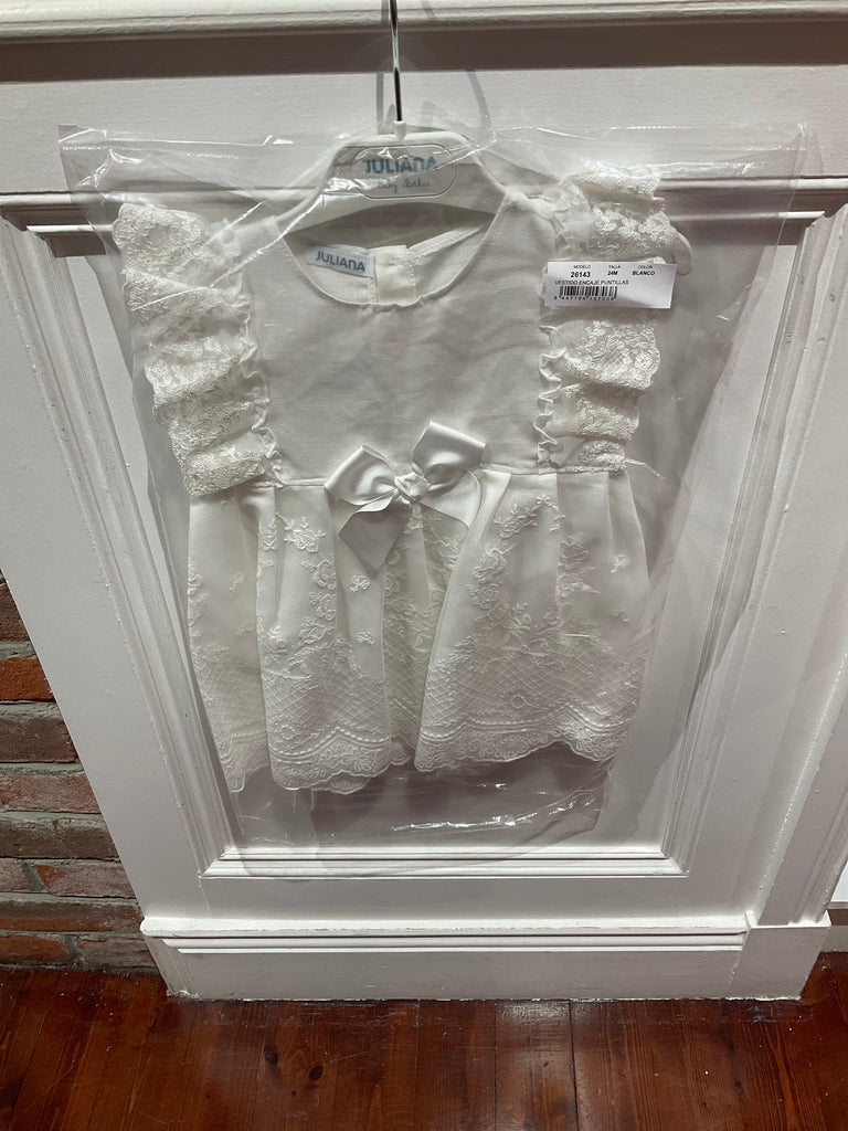 Juliana white lace dress with decorative lace trims