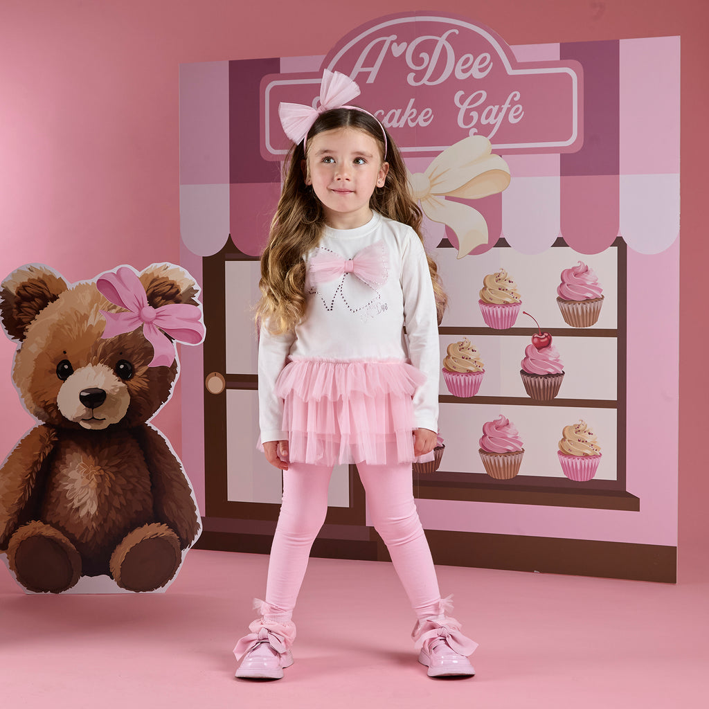 ADee Girls pink and cream tulle legging set
