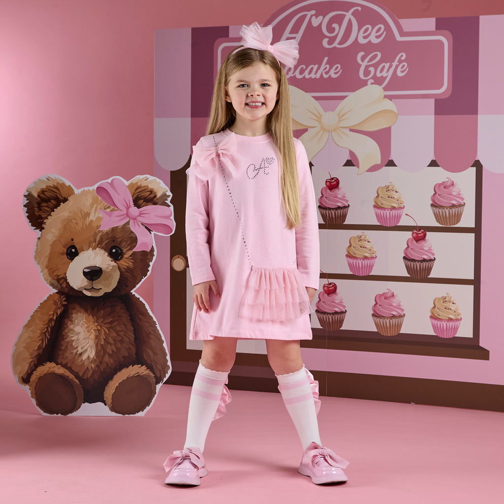 Girls Pink Adee dress with matching Tights