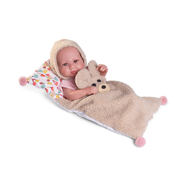 Antonio Juan doll 42 cm - Newborn Luca with teddy bear bed