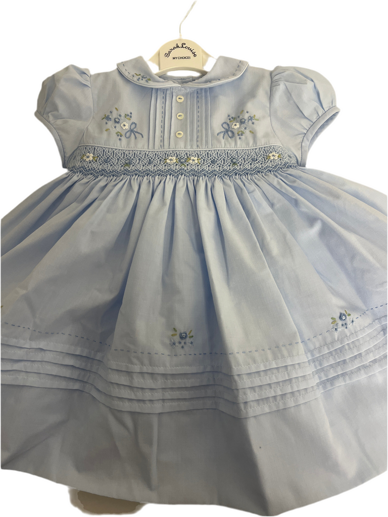 Sarah Louise Pale Blue smock dress short sleeve