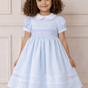 SARAH LOUISE BLUE HAND SMOCKED DRESS - 013829