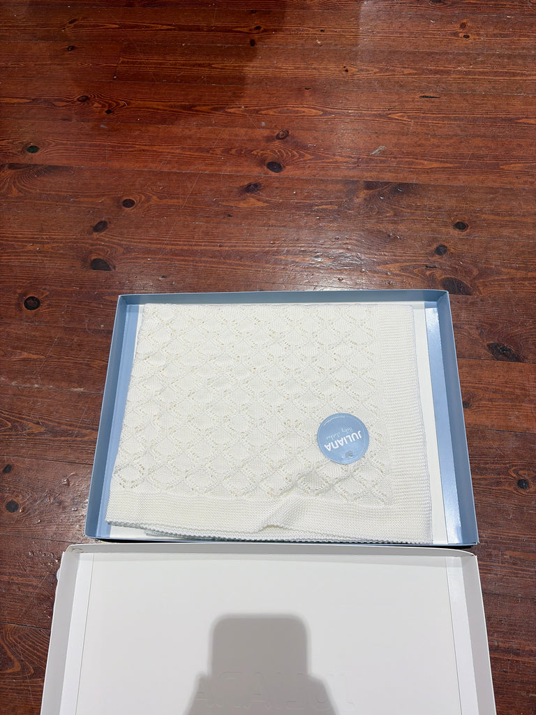 Juliana all over open knit work white christening shawl
