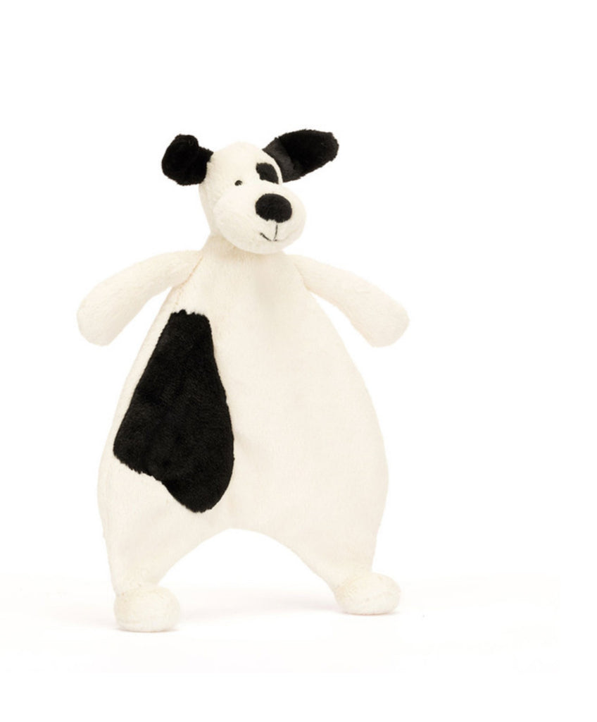 Jellycat bashful black & cream puppy comforter
