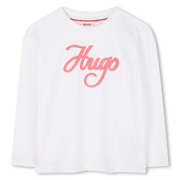 Girls Hugo Long Sleeve White Top  G00492