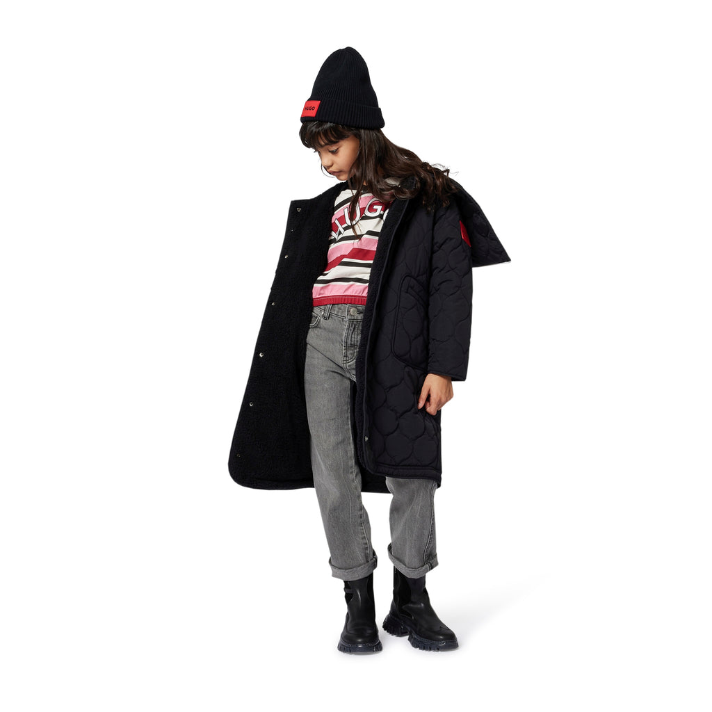 Hugo Girls Black hooded parka G00526