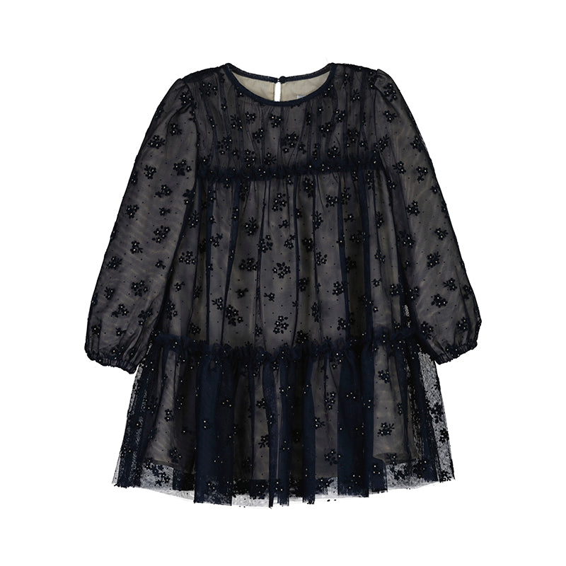 Mayoral girls navy tulle printed dress dress 4919