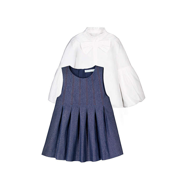 Abel & Lula shimmer denim pinafore set 5545