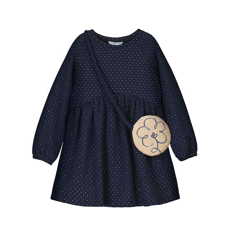 Mayoral girls navy velour dress with handbag