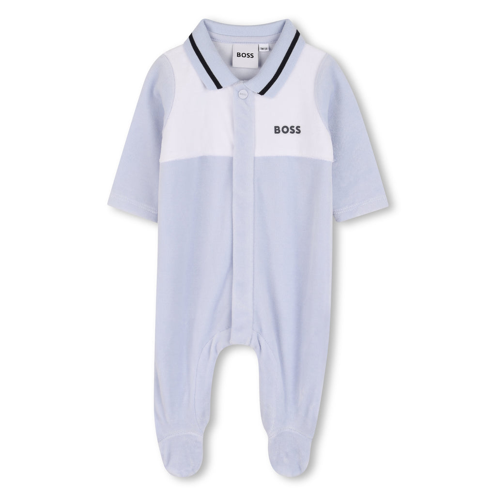 Boss Pale Blue Velour Babygrow J52522