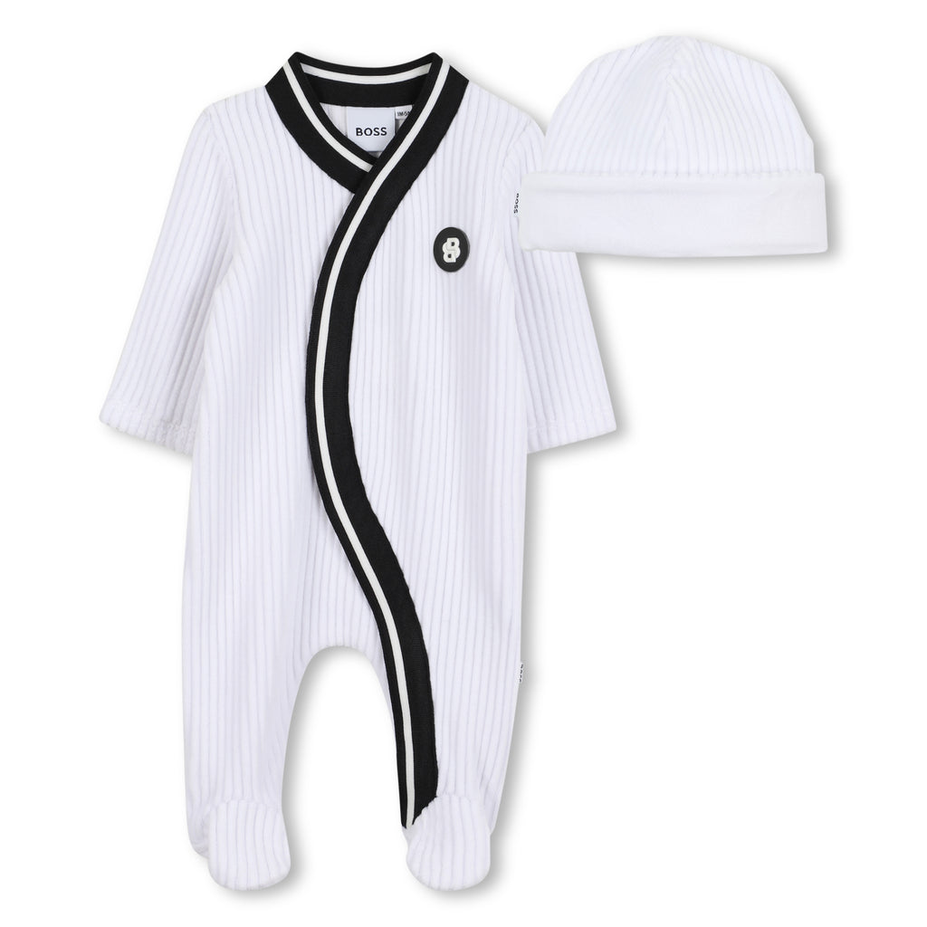 Boss white babygrow and hat set J52531