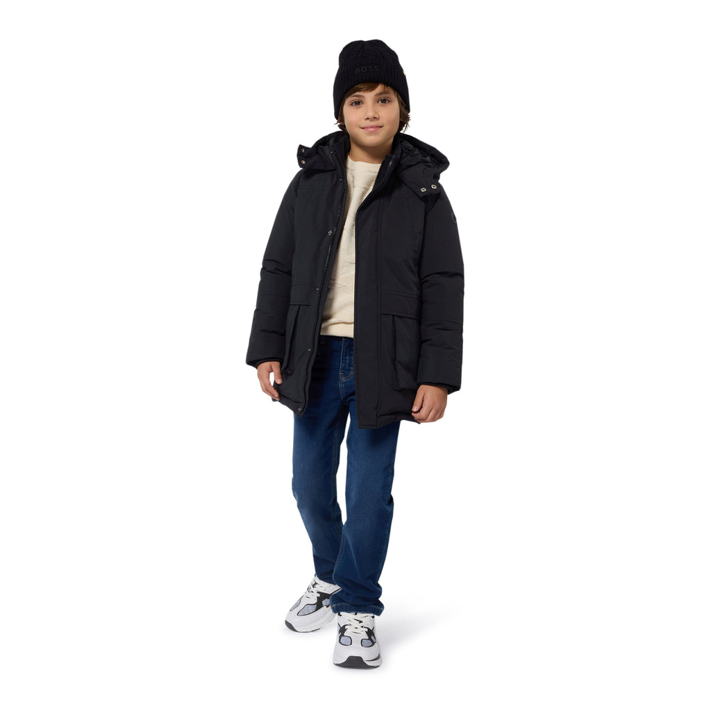 BOSS boys logo pull on Black Hat J52624