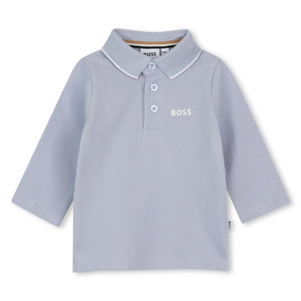 BOSS Pale Blue Long Sleeve Polo J53481