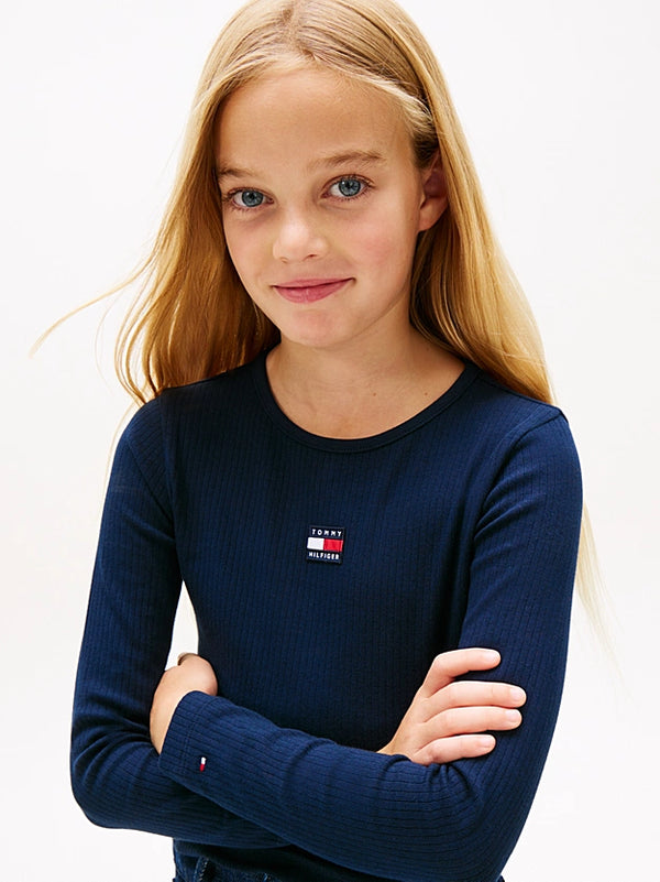 Tommy Hilfiger Girls navy heritage flag rib knit top