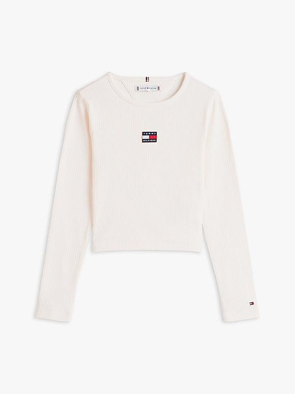 Tommy Hilfiger Girls cream heritage flag rib knit top
