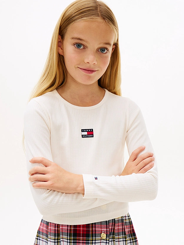 Tommy Hilfiger Girls cream heritage flag rib knit top