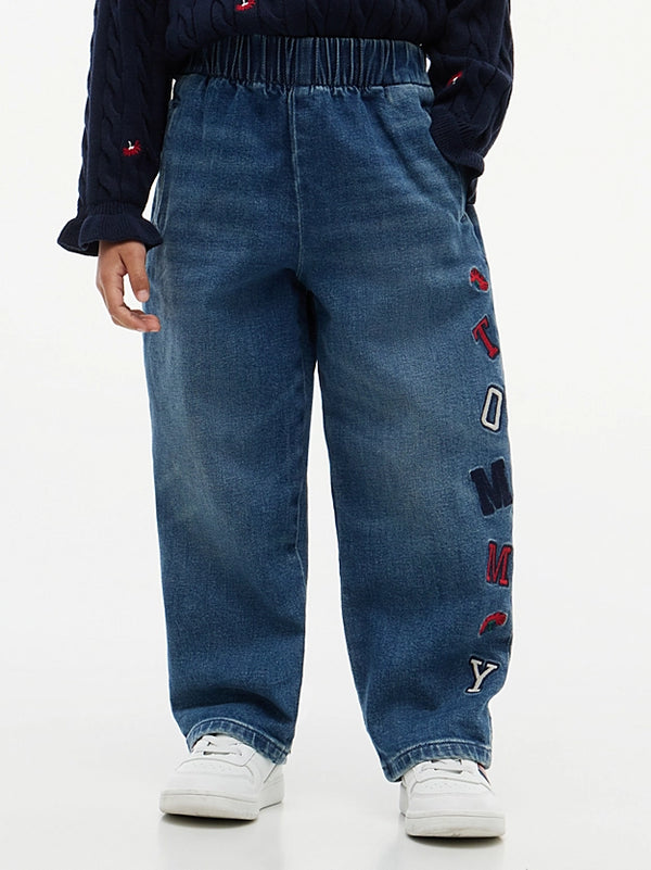 Girls Tommy Hilfiger Patch Logo Barrel Leg Jeans